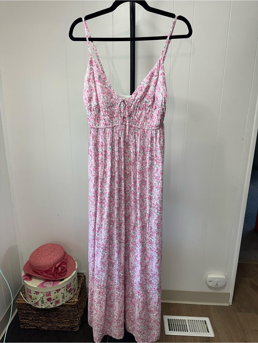 Areopostal Women's Pink Floral Maxi Slip Dress - Soft Cotton, Flowy, NWT